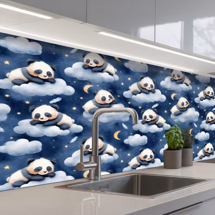 Keuken achterwand - Panda's - Slapen - Blauw — 2
