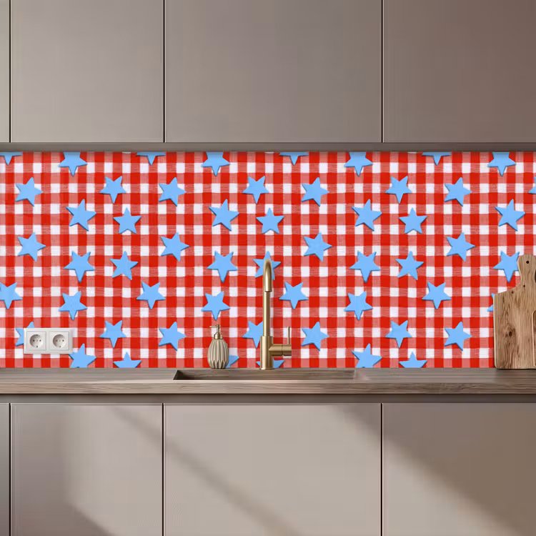 Keuken achterwand - Ruit - Sterren - Rood — 1