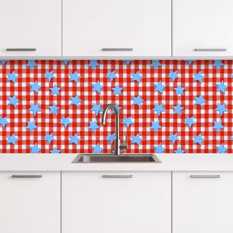 Keuken achterwand - Ruit - Sterren - Rood — 4