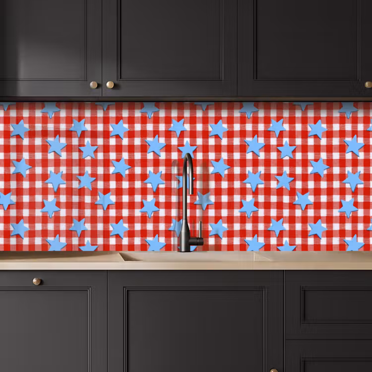 Keuken achterwand - Ruit - Sterren - Rood — 6