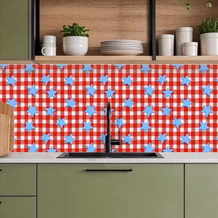 Keuken achterwand - Ruit - Sterren - Rood — 8