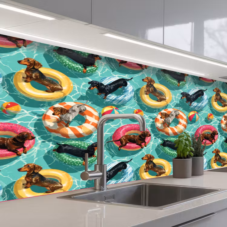 Keuken achterwand - Teckels - Zwembad - Kleurrijk — 2