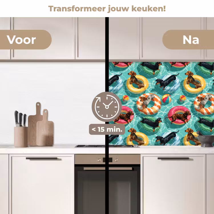 Keuken achterwand - Teckels - Zwembad - Kleurrijk — 3