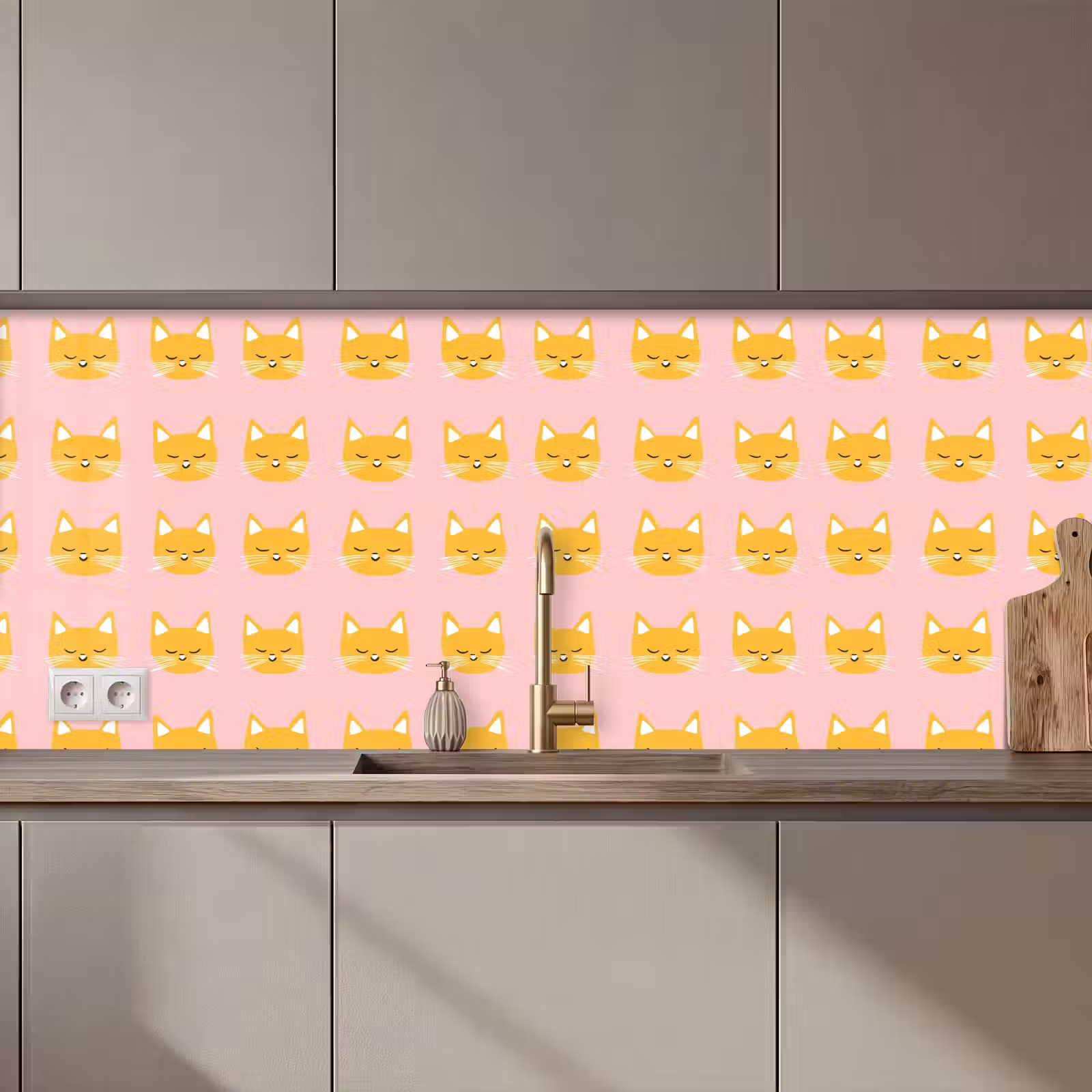 Keuken achterwand - Katten - Patroon - Roze — 1