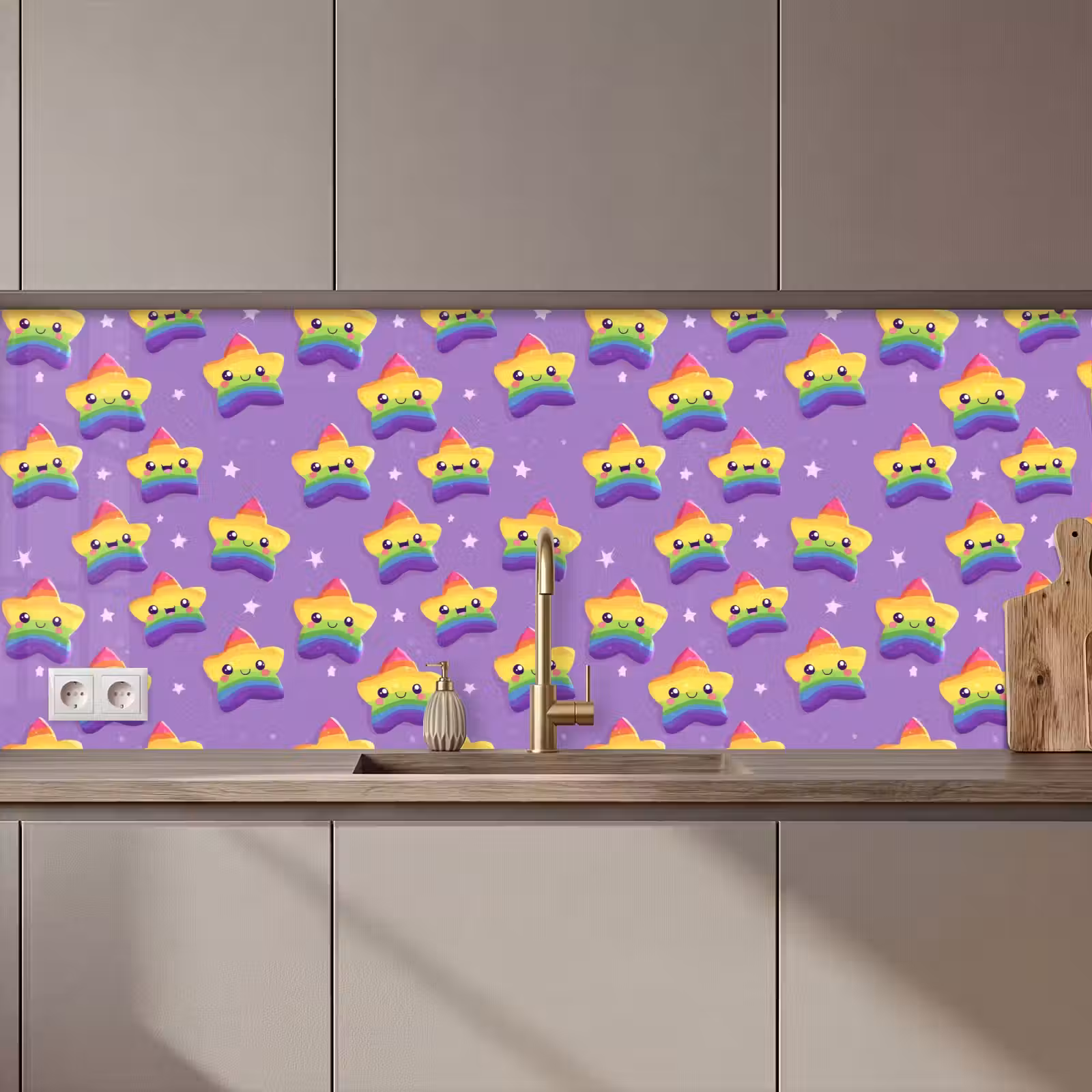 Keuken achterwand - Sterren - Regenboog - Paars — 1