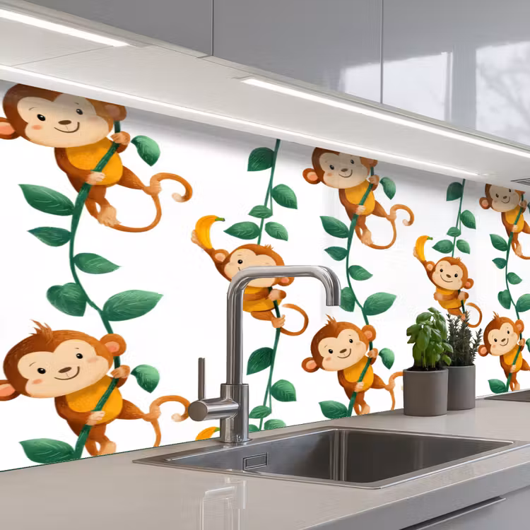 Keuken achterwand - Apen - Lianen - Kleurrijk — 2