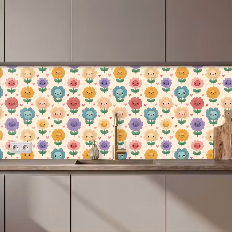 Keuken achterwand - Bloemen - Hartjes - Kleurrijk — 1