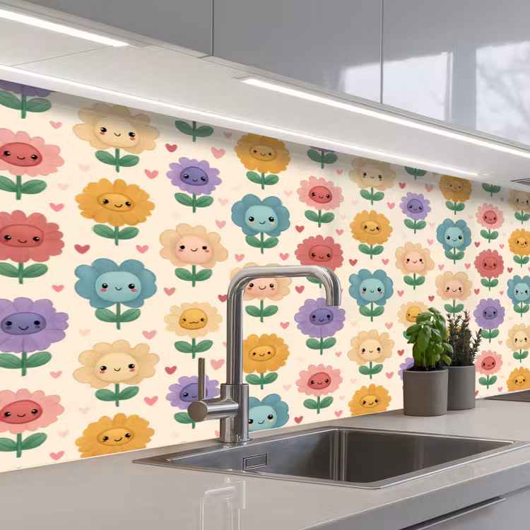Keuken achterwand - Bloemen - Hartjes - Kleurrijk — 2