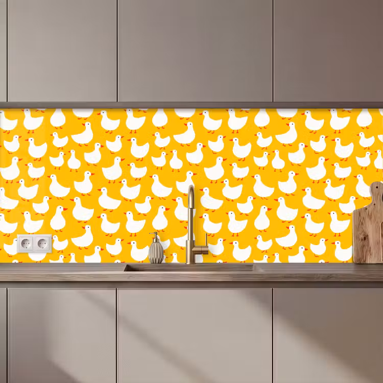 Keuken achterwand - Eendjes - Patroon - Geel — 1