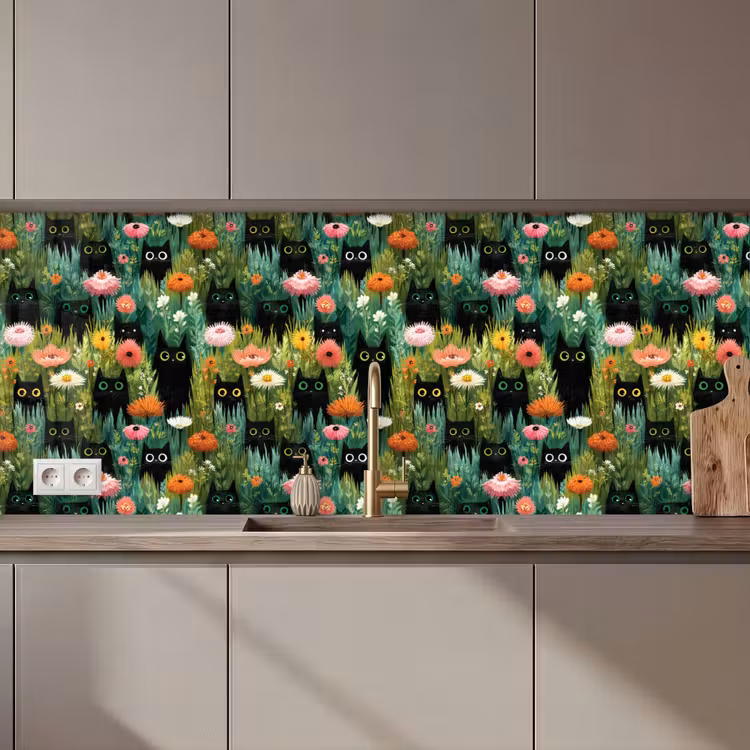 Keuken achterwand - Katten - Bloemen - Kleurrijk — 1