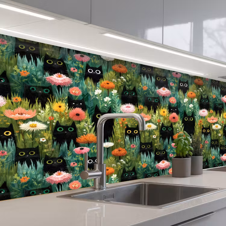 Keuken achterwand - Katten - Bloemen - Kleurrijk — 2