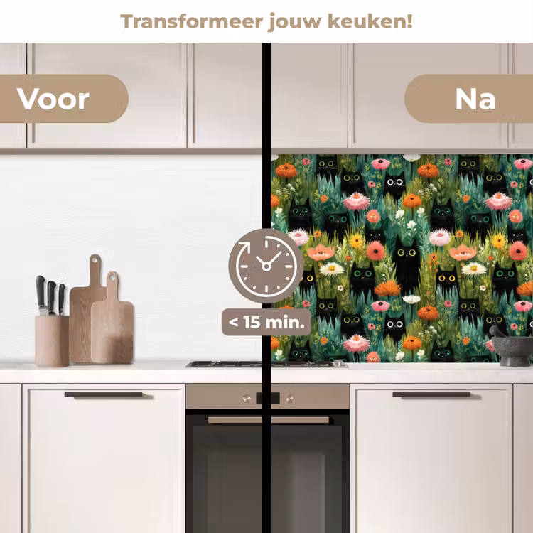 Keuken achterwand - Katten - Bloemen - Kleurrijk — 3