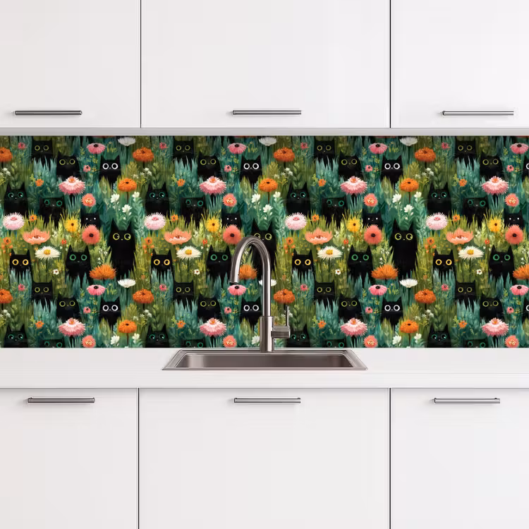 Keuken achterwand - Katten - Bloemen - Kleurrijk — 4