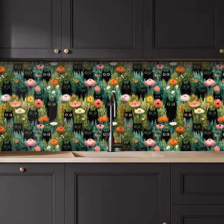 Keuken achterwand - Katten - Bloemen - Kleurrijk — 6