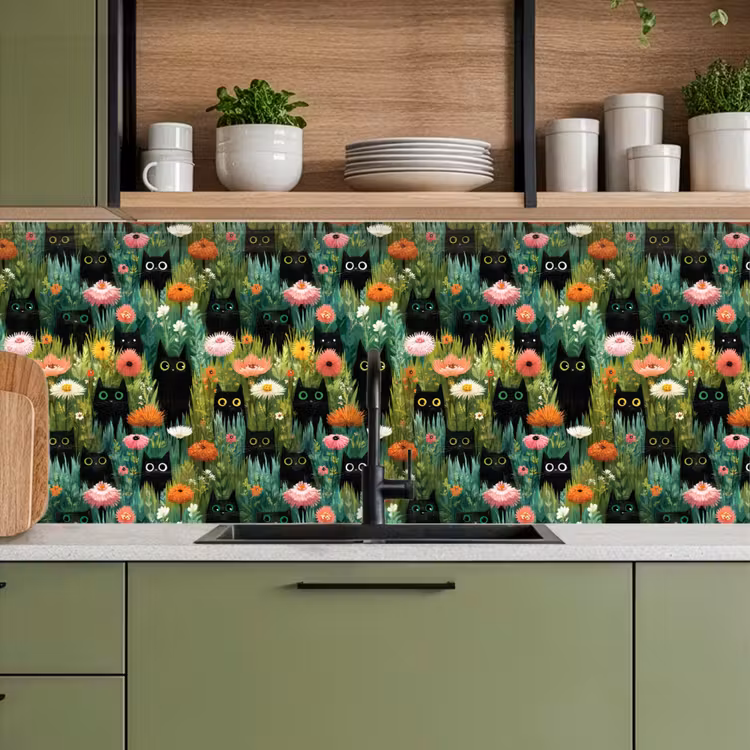 Keuken achterwand - Katten - Bloemen - Kleurrijk — 8