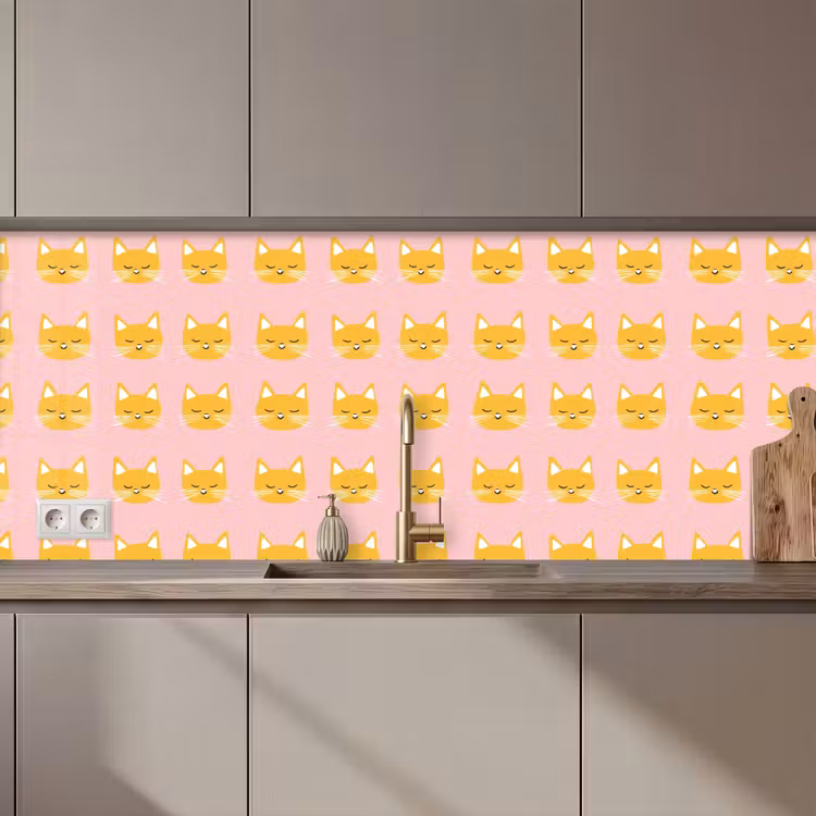 Keuken achterwand - Katten - Patroon - Roze — 1