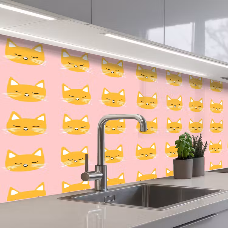 Keuken achterwand - Katten - Patroon - Roze — 2