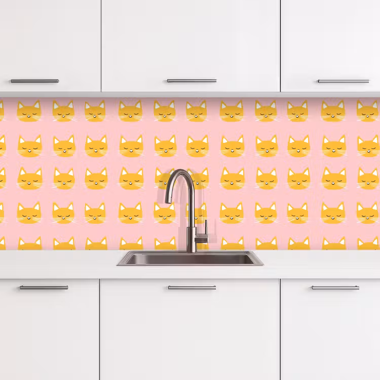 Keuken achterwand - Katten - Patroon - Roze — 4