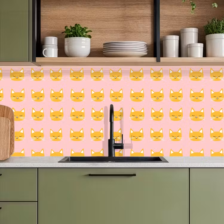 Keuken achterwand - Katten - Patroon - Roze — 8