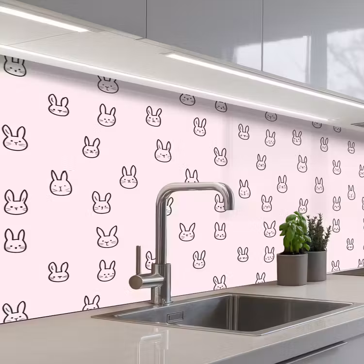 Keuken achterwand - Konijnen - Minimalistisch - Roze — 2