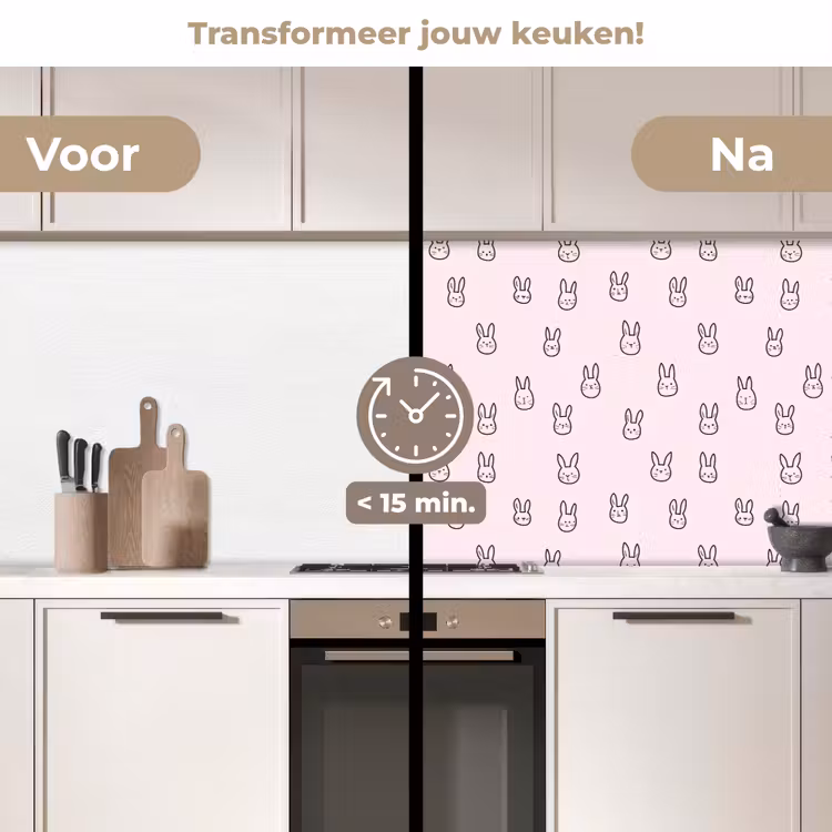 Keuken achterwand - Konijnen - Minimalistisch - Roze — 3
