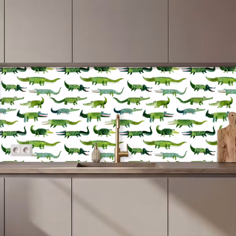Keuken achterwand - krokodillen - Speels - Groen — 1