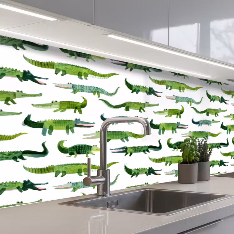 Keuken achterwand - krokodillen - Speels - Groen — 2