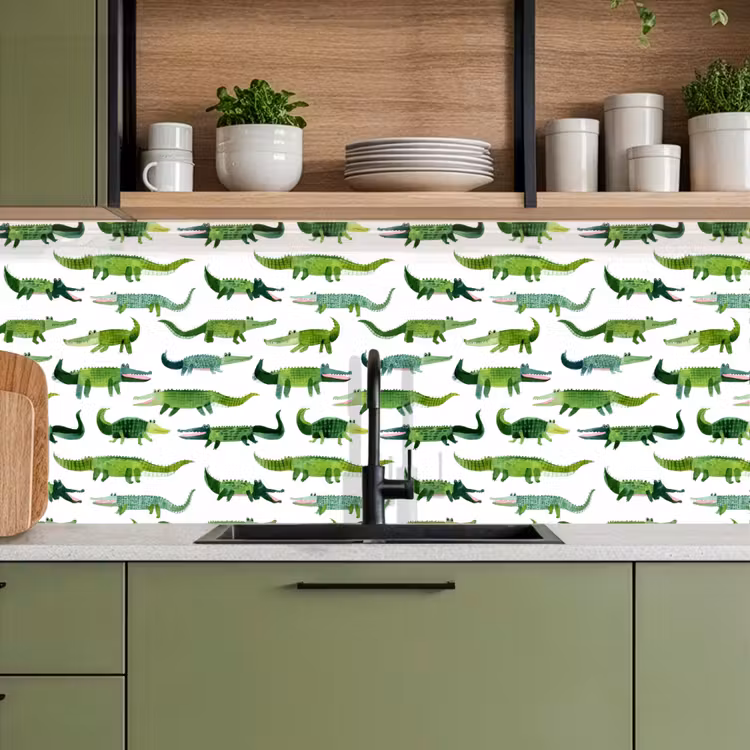 Keuken achterwand - krokodillen - Speels - Groen — 8