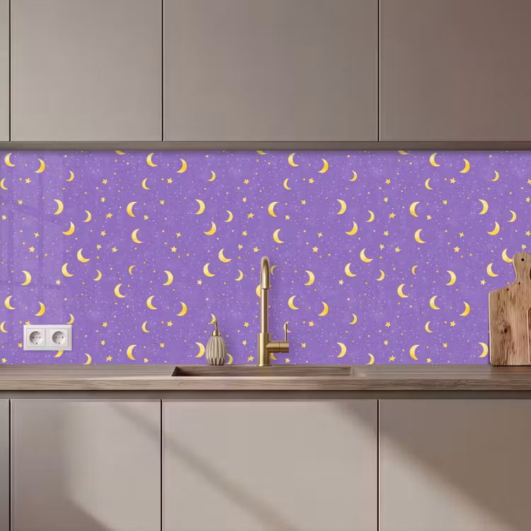 Keuken achterwand - Manen - Sterren - Paars — 1
