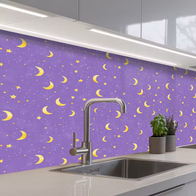 Keuken achterwand - Manen - Sterren - Paars — 2
