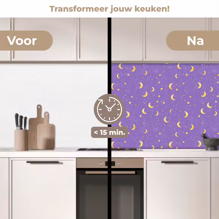 Keuken achterwand - Manen - Sterren - Paars — 3