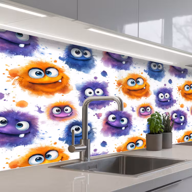 Keuken achterwand - Monstertjes - Aquarel - Kleurrijk — 2