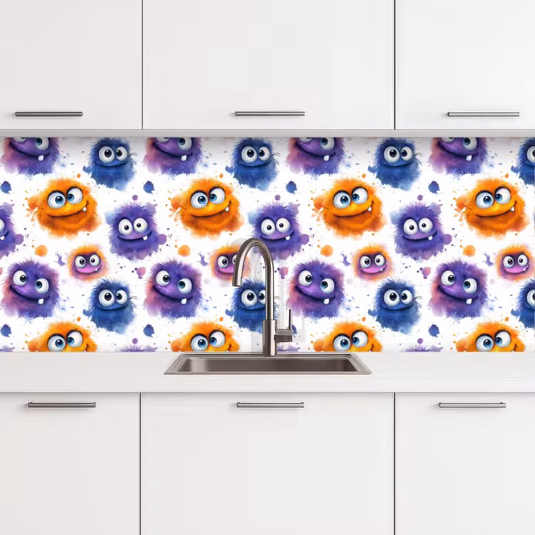 Keuken achterwand - Monstertjes - Aquarel - Kleurrijk — 4