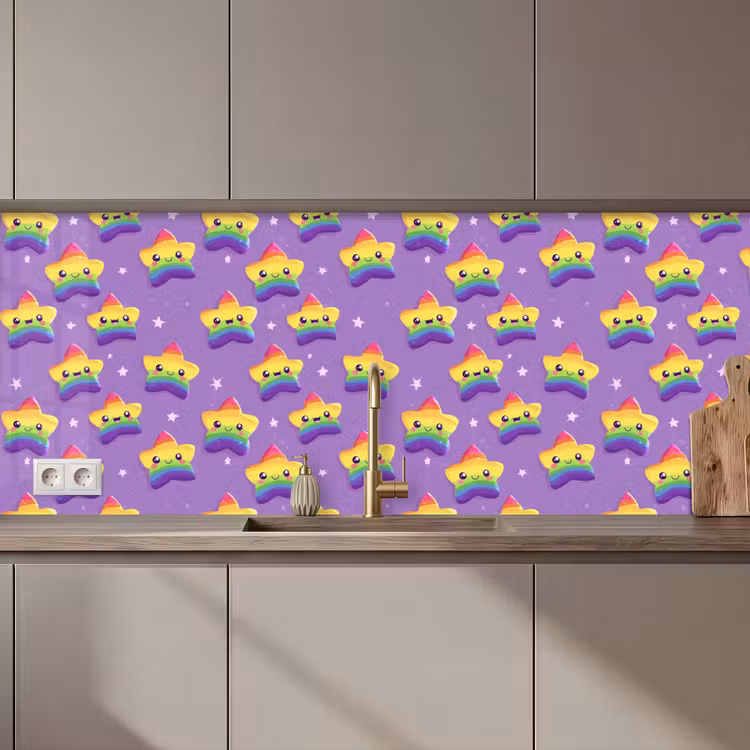 Keuken achterwand - Sterren - Regenboog - Paars — 1
