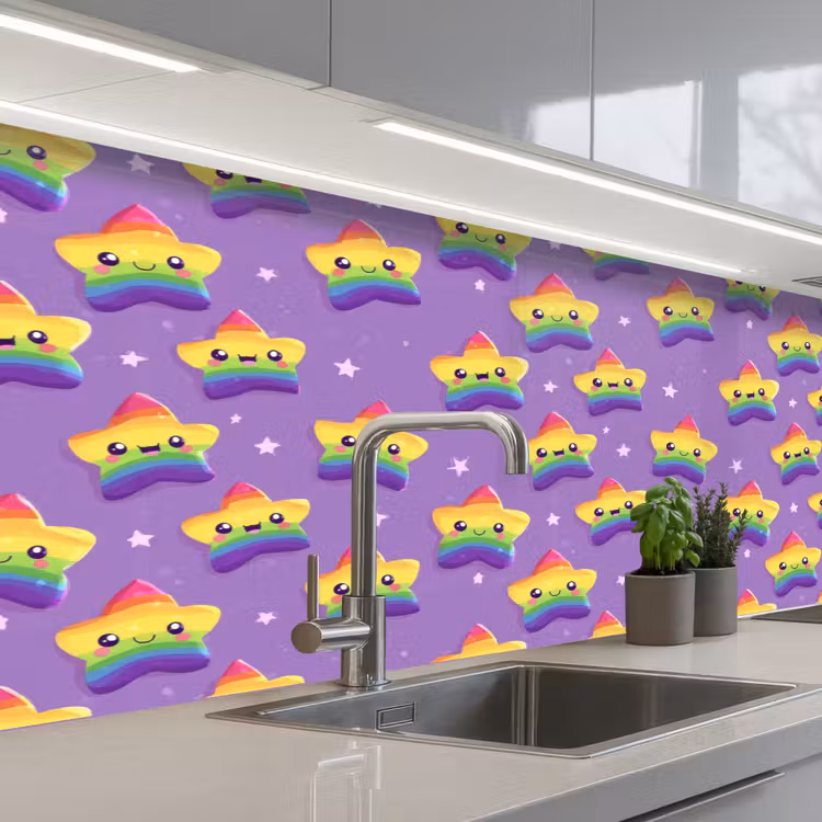 Keuken achterwand - Sterren - Regenboog - Paars — 2