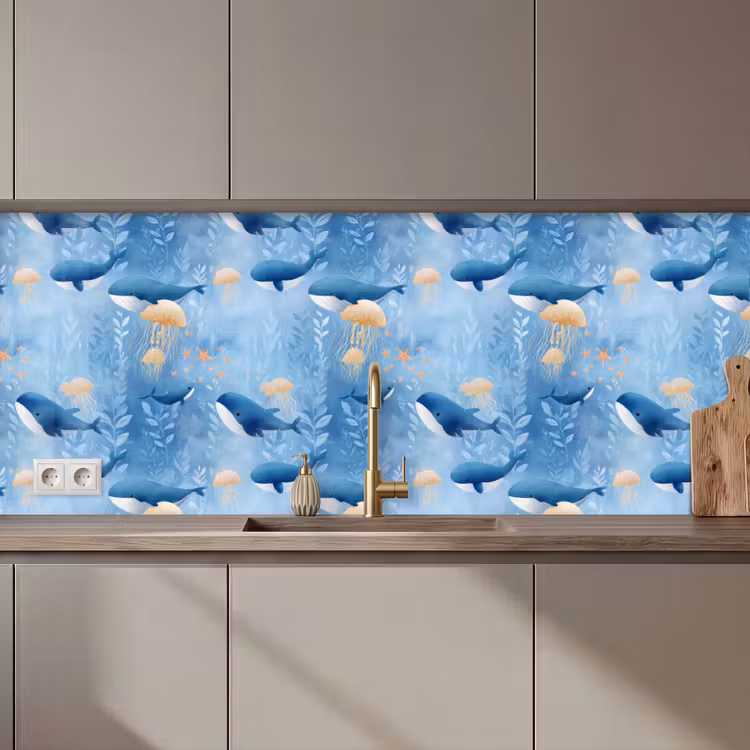 Keuken achterwand - Walvissen - Oceaan - Blauw — 1