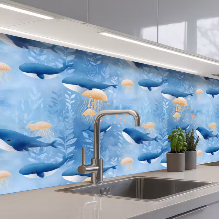 Keuken achterwand - Walvissen - Oceaan - Blauw — 2