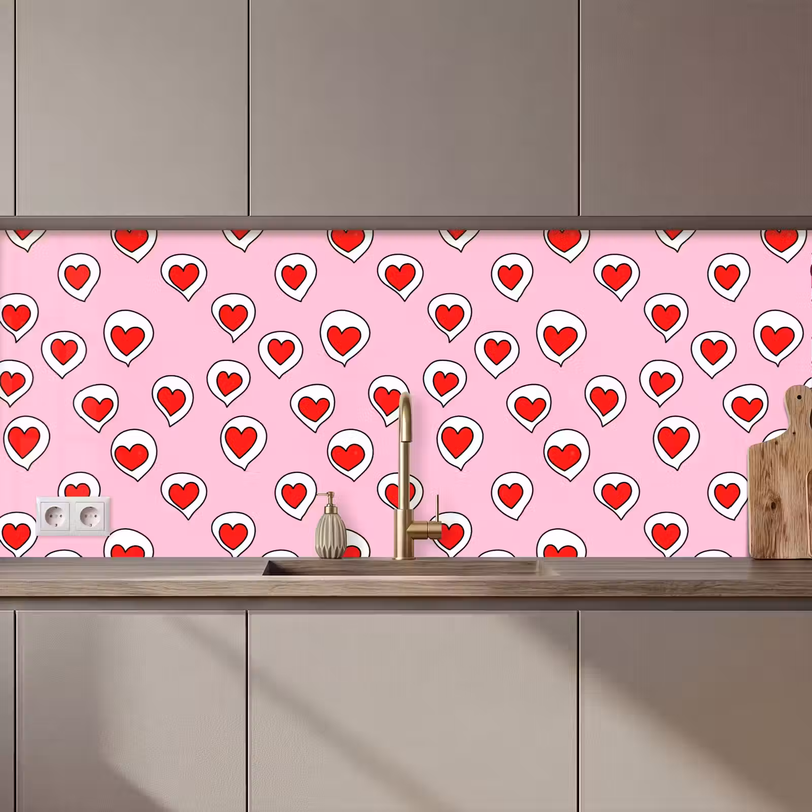 Keuken achterwand - Hartjes - Patroon - Rood — 1