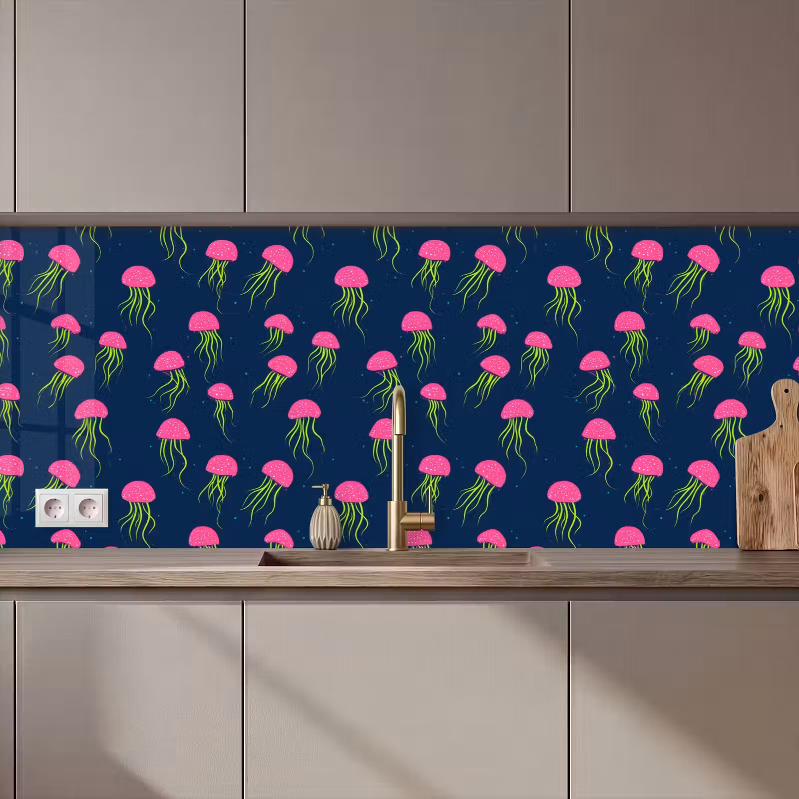 Keuken achterwand - Kwallen - Diepzee - Neon — 1