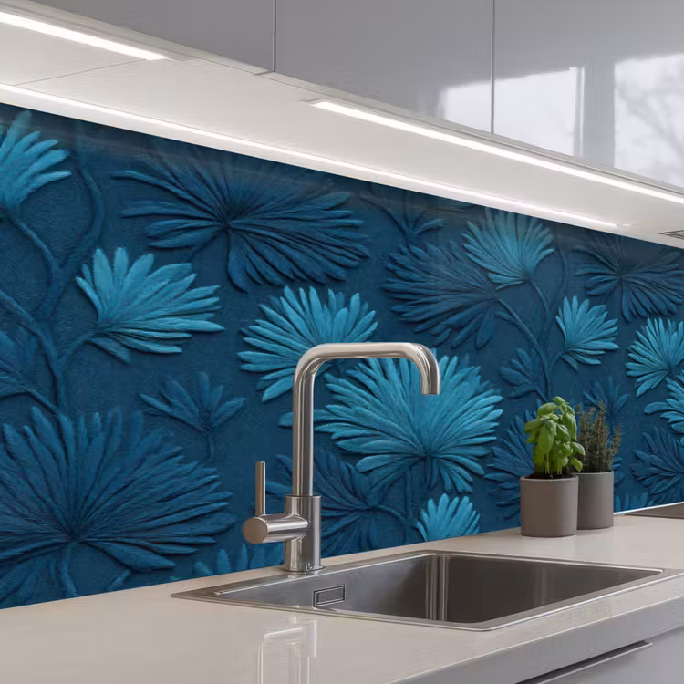 Keuken achterwand - Bladeren - Reliëf - Patroon - Oceaanblauw - Modern — 2