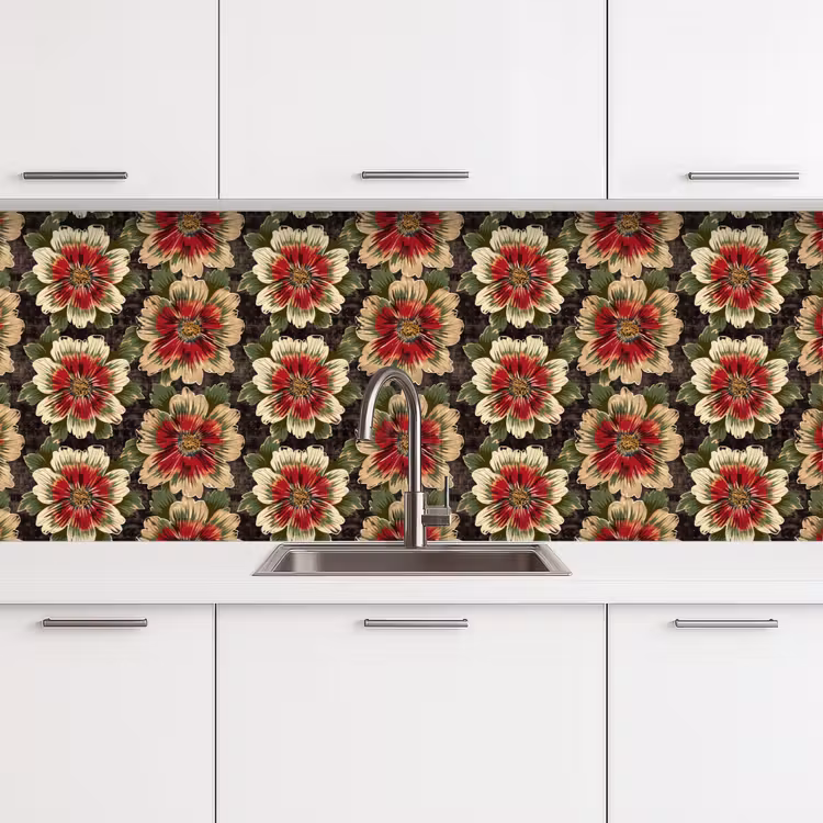 Keuken achterwand - Bloemen - Klassiek - Patroon - Rood — 4