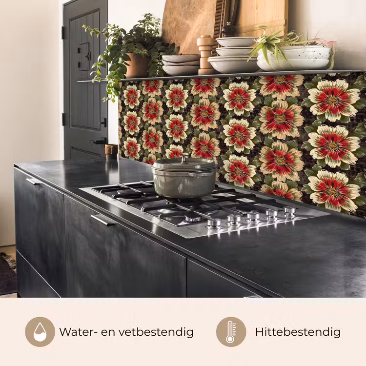 Keuken achterwand - Bloemen - Klassiek - Patroon - Rood — 5