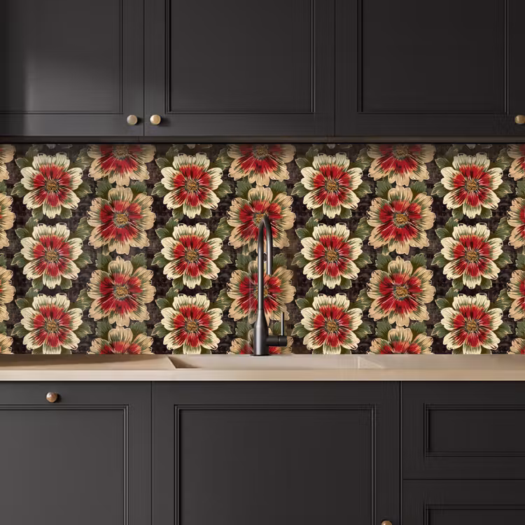 Keuken achterwand - Bloemen - Klassiek - Patroon - Rood — 6