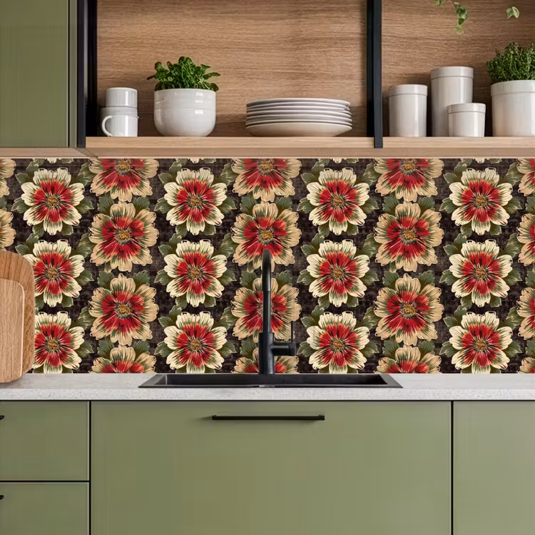 Keuken achterwand - Bloemen - Klassiek - Patroon - Rood — 8