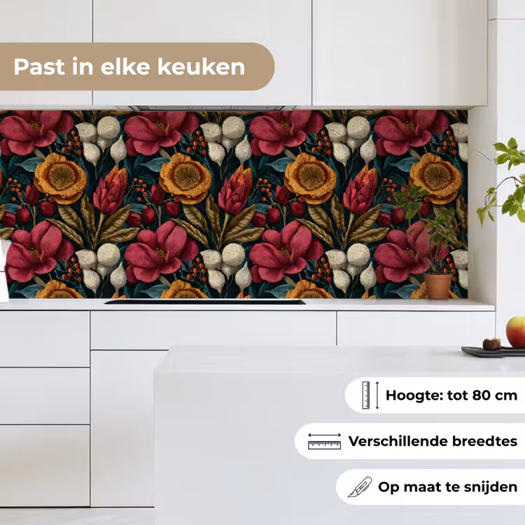 Keuken achterwand - Bloemen - Patroon - Rood - Goud — 7