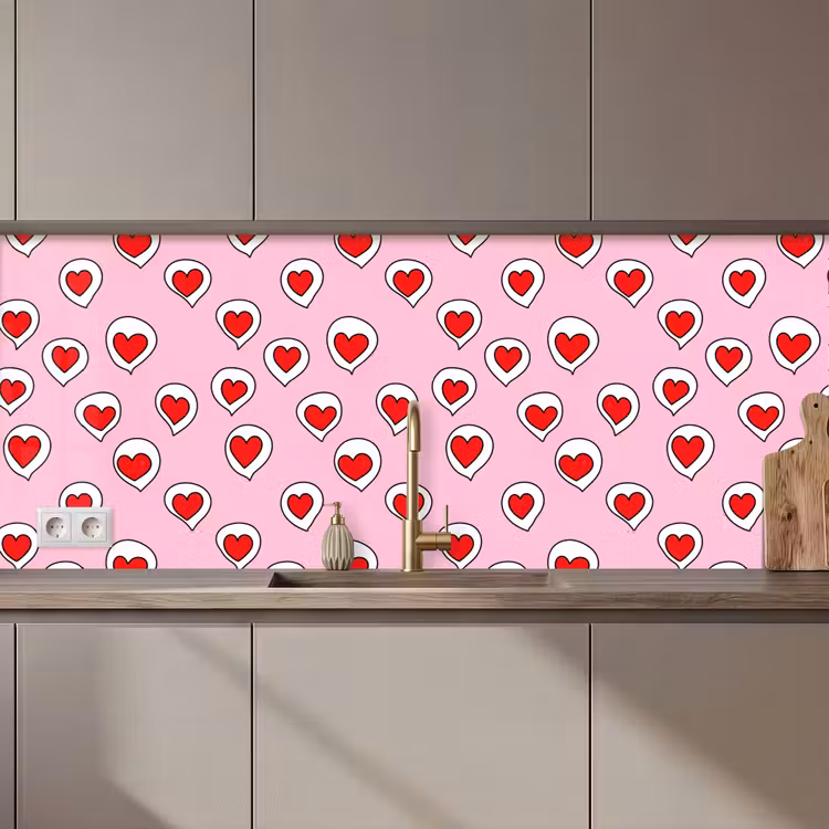 Keuken achterwand - Hartjes - Patroon - Rood — 1