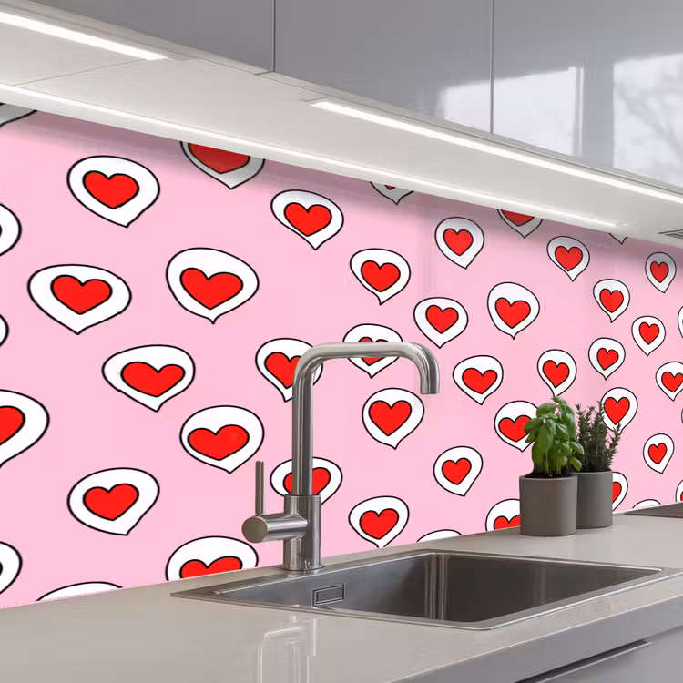 Keuken achterwand - Hartjes - Patroon - Rood — 2