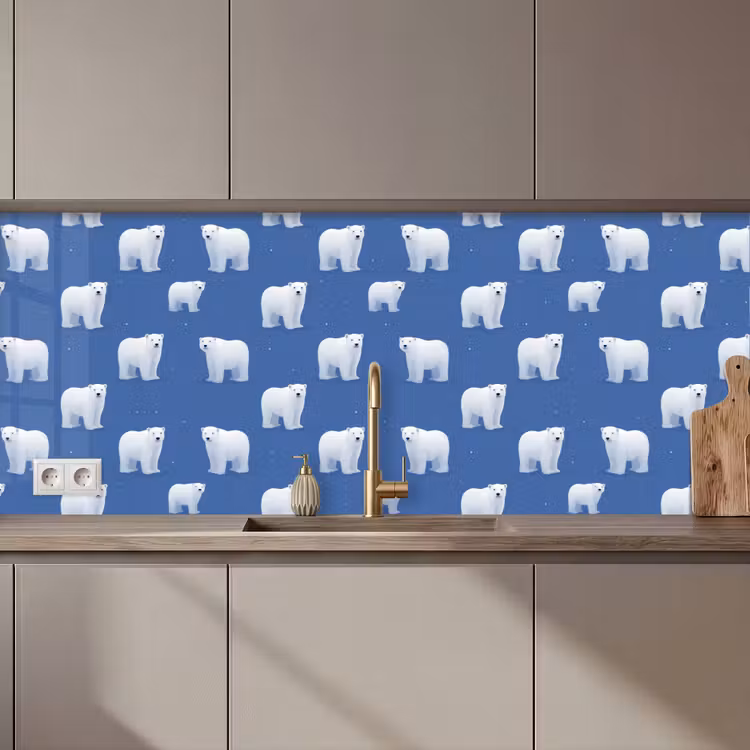 Keuken achterwand - IJsbeer - Patroon - Blauw — 1