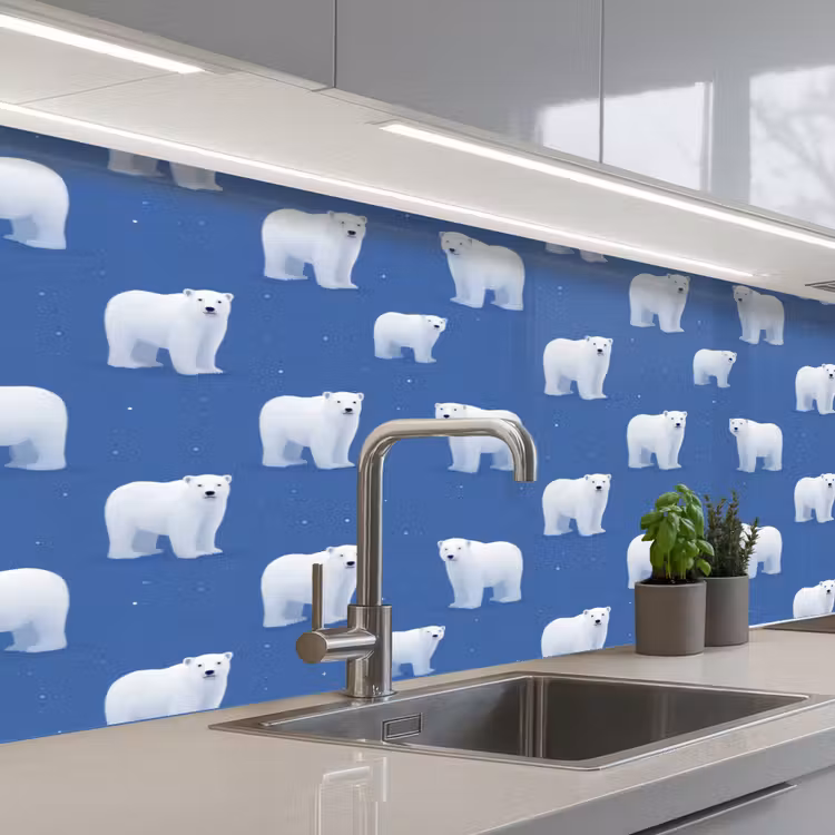 Keuken achterwand - IJsbeer - Patroon - Blauw — 2