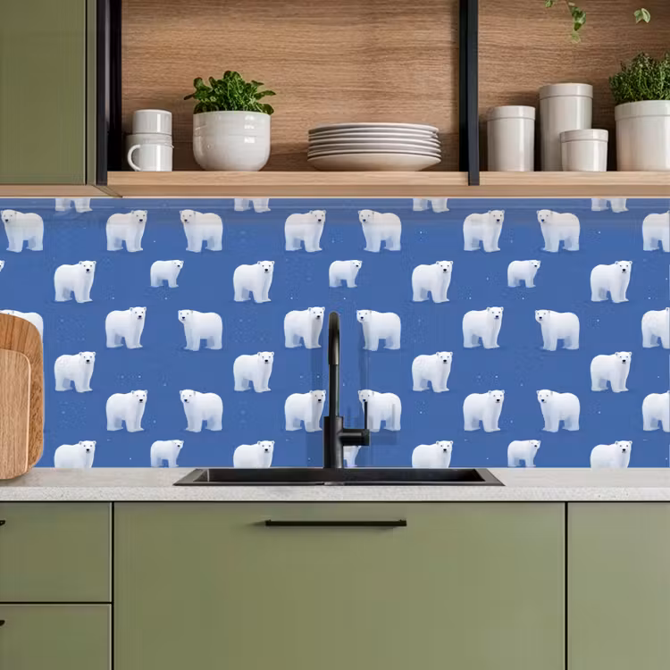 Keuken achterwand - IJsbeer - Patroon - Blauw — 8